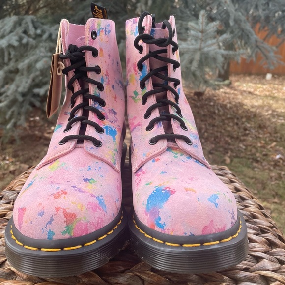 NEW Dr. Martens 1460 Pascal Suede Leather Lace Up Pink Confetti Boots - Picture 2 of 9